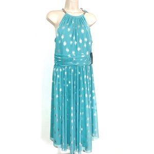 NWT JESSICA HOWARD Aqua halter style dress w/a splash of silver SZ 12